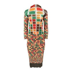 SS94 Archival Issey Miyake Pleats Please Sculptural Mosaic Print Midi Dress